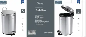 Buckingham Pedal Bin Waste Trash Bin for Bathroom Kitchen Office Stainless Steel Soft Closing Brushed Finish (5 Litre)