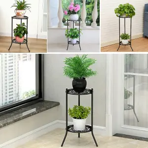 2-Tier Black Vintage Design Metal Plant Stand Vertical Display Rackwith Delicate Trays 50cm (H)