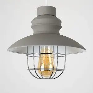 ValueLights Penglai Cement Ceiling Pendant Shade and E27 Pear LED 4W Warm White 2700K Bulb