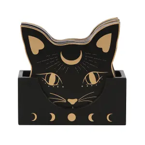 Something Different Mystic Mog Cat Face Coaster Set (Pack of 4) Black (One Size)