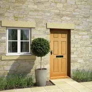 6 panel Unglazed Wooden White oak veneer External Front door, (H)1981mm (W)838mm