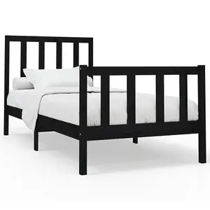 Berkfield Bed Frame Black Solid Wood Pine 100x200 cm