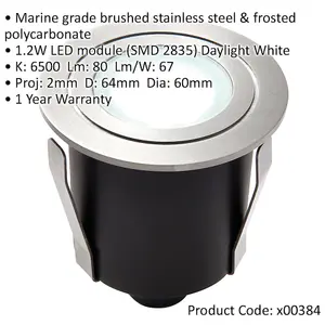 Recessed IP67 Guide Light - 1.2W Daylight White LED Marine Grade Stainless Steel