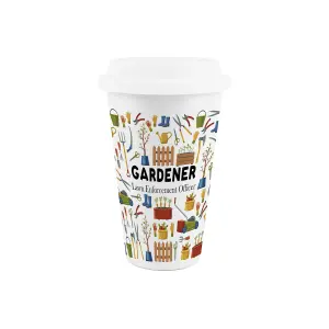 Gardener Ceramic Travel Mug - Novelty Landscaping Gifts/Presents - Double-Walled Insulated Drinks Flask Cup