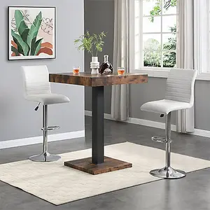 Furniture In Fashion Topaz Rustic Oak Wooden Bar Table With 2 Ripple White Stools