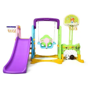 COSTWAY 6 in 1 Kids Slide Swing Set Climbing Slide Playset W/ Basketball & Soccer Goal