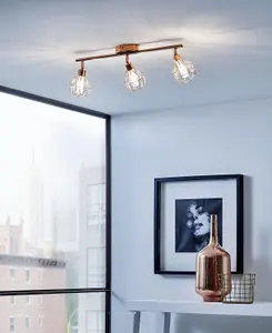 Ceiling Spot Light & 2x Matching Wall Lights Copper Geometric Wire Cage Shade