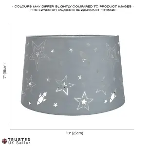 Rockets and Stars Childrens/Kids Grey Cotton 25cm Bedroom Pendant or Lamp Shade