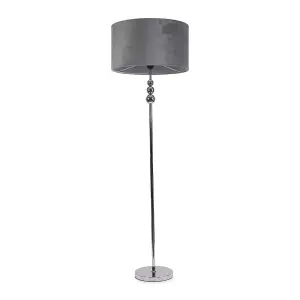 ValueLights Marissa Chrome Stacked Ball Floor Lamp with Grey Velvet Shade