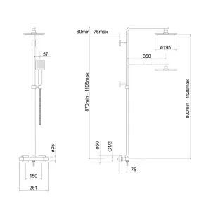 Matt Black Square Overhead Thermostatic Rigid Riser Shower Kit Adjustable Height