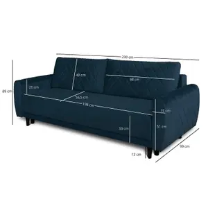 Roma 3 Seater Sofa Bed with Storage - Dark Blue (VELUTTO11)