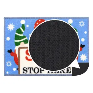 JVL Festive Christmas Machine Washable Indoor Doormat, 40x57cm, Santa Stop Here, Blue