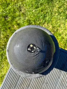 Round Ball On Vase Feature with LED Lights in Full Dark Grey and Black - Solar Panel 65x31x31