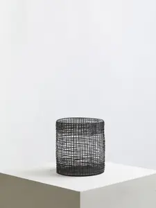 Interiors by Premier Cylindrical Black Lantern, Iron Wireframe Black Candle Holder, Indoor & Outdoor Decor with Glass Shade