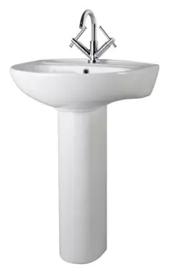 Round Ceramic 1 Tap Hole Basin & Full Pedestal - 550mm