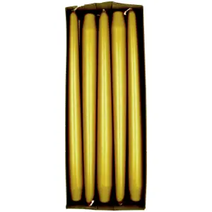 Tapered Dinner Candles, Pack of 10, Unscented, Long Burning Time, 24 cm / 19.45" (Gold, Metallic)