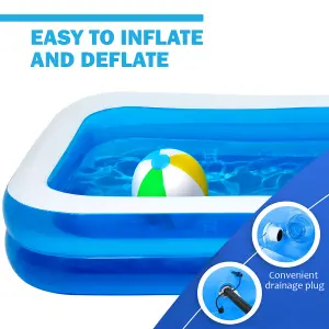 Rectangular Inflatable Swimming Pool  Family Paddling Pool for Garden Fun Medium