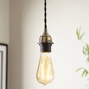 Colours Antique brass effect E27 Cable light set (L)1500mm