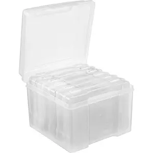 Clear Photo Storage Boxes for 6x4 Photographs - Storage Organiser with 6 Clip Lock Cases & 600 Photo Capacity