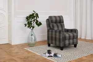 Lennox High Back Recliner Armchair Grey Tartan Chair