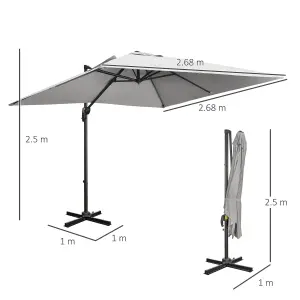 Outsunny 2.7 x 2.7 m Cantilever Parasol Garden Umbrella w/ Cross Base Grey