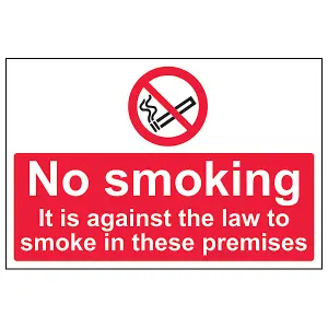 Against Law To Smoke Premises Sign - Adhesive Vinyl - 400x300mm (x3)