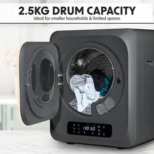 Compact 2.5KG Portable Tumble Dryer - Black Mini Clothes Spin Dryer for Efficient Drying