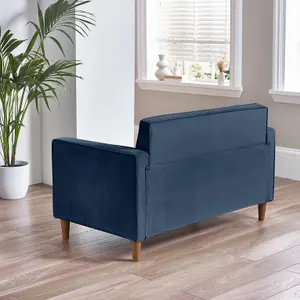 Furniturebox UK Velvet Sofa - 'Kit' 2 Seater Upholstered Navy Blue Fabric Sofa - Vertical Stitching - Modern Living Room Furniture