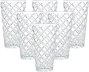 simpa 435ml Rhombus Pattern Highball Drinking Glasses, Set of 6