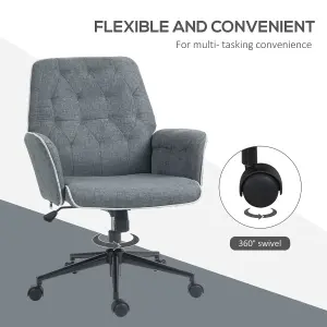 HOMCOM Office Chair Task Adjustable Height Mid Back Armrest Tilt Linen Grey