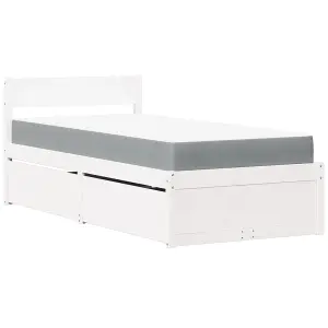 Berkfield Bed with Drawers and Mattress White 90x200 cm Solid Wood Pine