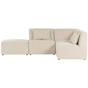 Left Hand 3 Seater Modular Jumbo Cord Corner Sofa with Ottoman Beige LEMVIG