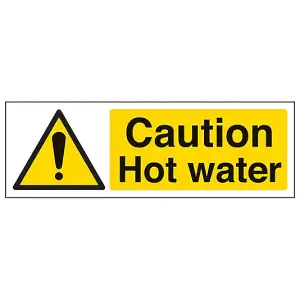 Caution Hot Water Temperature Sign - Rigid Plastic - 300x100mm (x3)