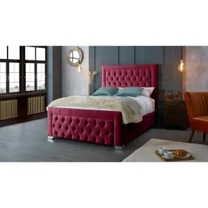 Gelson Plush Velvet Maroon Bed Frame