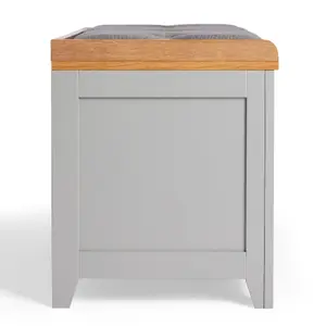 VonHaus Shoe Storage Bench with Padded Seat & 4 Open Storage Shelves - Grey Multifunctional Hall Shoe Rack Bench w/Ash Wood Veneer