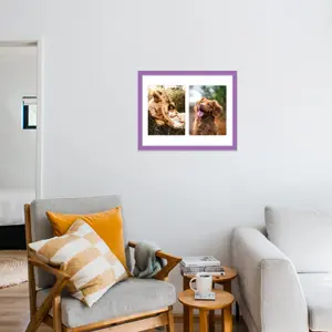 14x11 Inch 2 Opening Photo Collage Frame, Display Two 8x6 Inch Photos, Multi Aperture Family Picture Frame, Purple