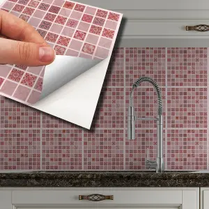 24 Pieces 15x15cm Pink Marble Vintage Azulejo Mosaic Tile Stickers