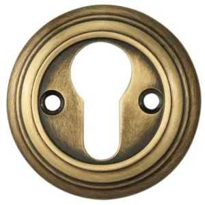 55mm Euro Profile Round Escutcheon Reeded Design Antique Bronze Keyhole Cover