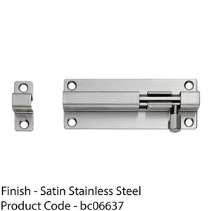 Straight Barrel Surface Mounted Sliding Door Bolt Lock 200mm x 38mm Satin Steel