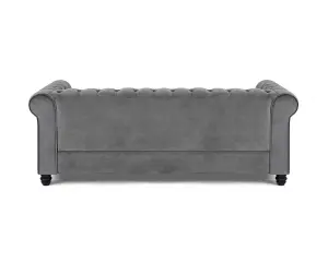 Chesterfield Stud Velvet Fabric 3 Seater Sofa, Grey