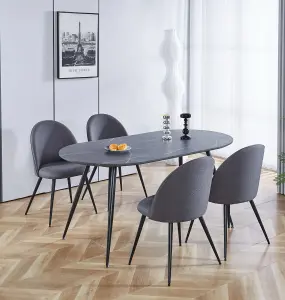 Hallowood Furniture Cullompton Large 160cm Oval Table with 4 Grey Curved Back Chairs