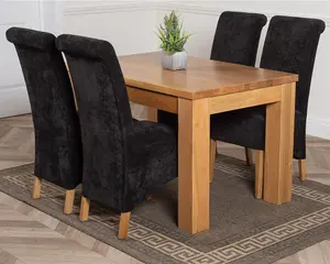 Dakota 127 x 82 cm Chunky Oak Small Dining Table and 4 Chairs Dining Set with Montana Black Fabric Chairs