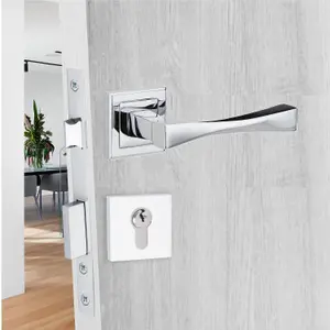 1 Set Straight Astrid Design Door Handles Polished Chrome Key Lock Set With Ball bearing Hinges