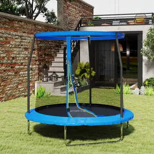 SPORTNOW 8ft Outdoor Trampoline with Safety Enclosure Net, Blue