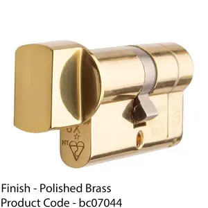 35 / 45mm EURO Offset Cylinder Lock & Thumb Turn - 6 Pin Polished Brass Barrel