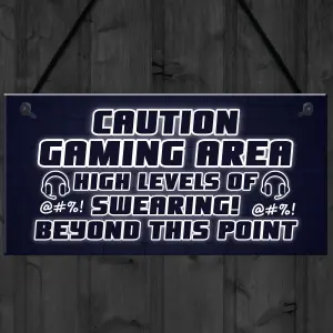 Funny Gaming Sign CAUTION GAMING AREA Plaque Son Birthday Christmas Gift