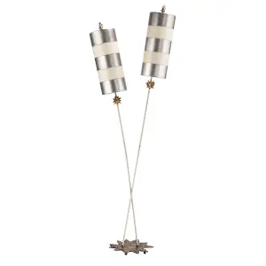 Elstead Nettle Luxe 2 Light Floor Lamp Silver, Beige, E27