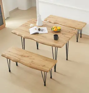 Hallowood Furniture Cullompton Large Dining Table (120cm) with 2 Benches (110cm)