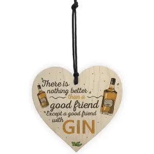 Red Ocean Good Friend With Gin Novelty Wooden Hanging Heart Plaque Garden Joke Sign Birthday Gift