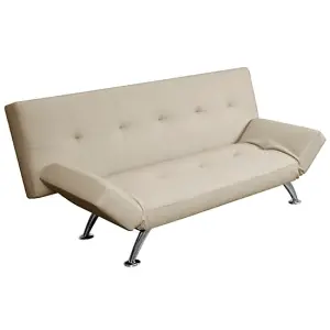 Venice Faux Leather Sofa Bed In Cream With Chrome Metal Legs